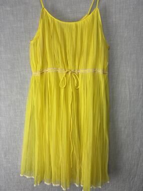 VINTAGE Millay Babydoll Pleats STYLE CHIFFON NIGHTIE Yellow SZ Petite